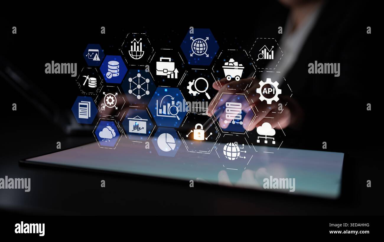 Data analytics and big data strategy for real-time analytics, predictive data modeling, business intelligence analytics, and data-driven decision Stock Photo