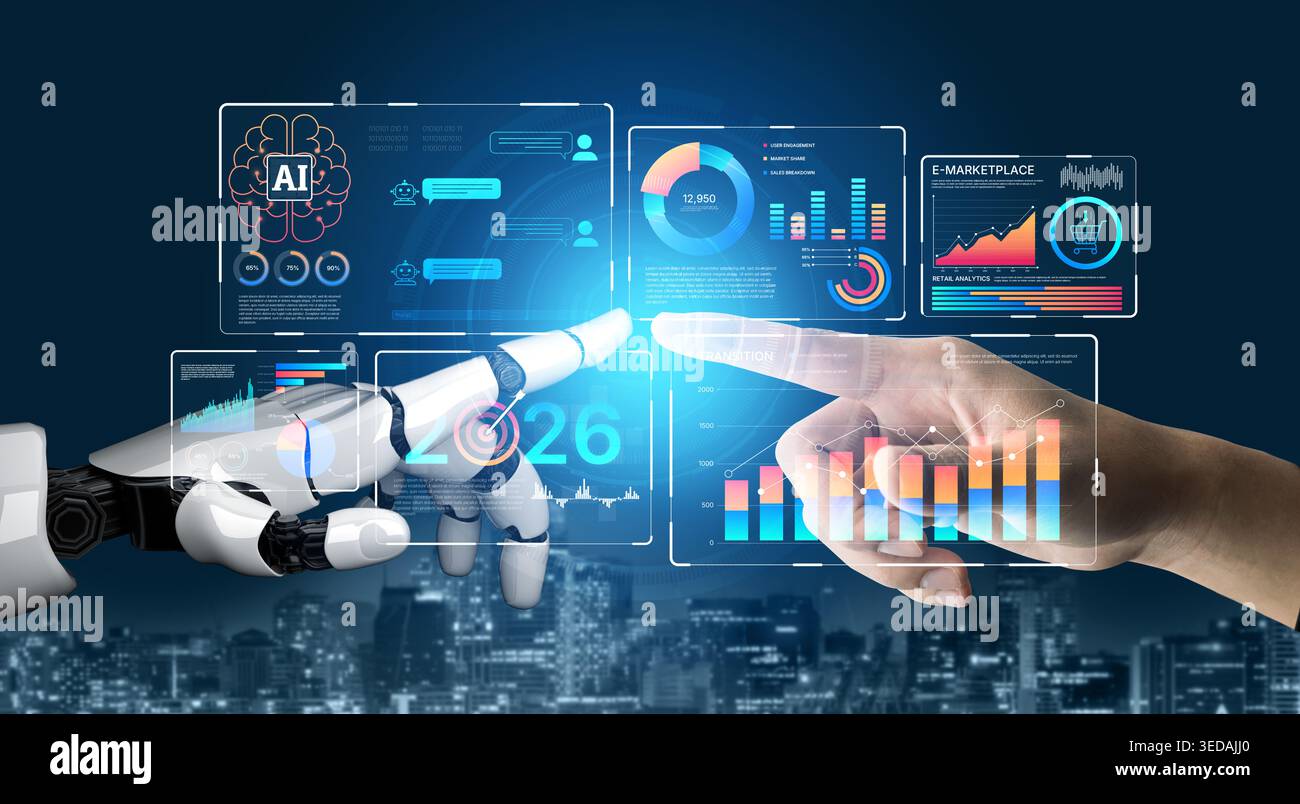 AI powers data analytics with predictive insights, smart dashboards, and real-time modeling for strategic decision-making. Artificial intelligence Stock Photo