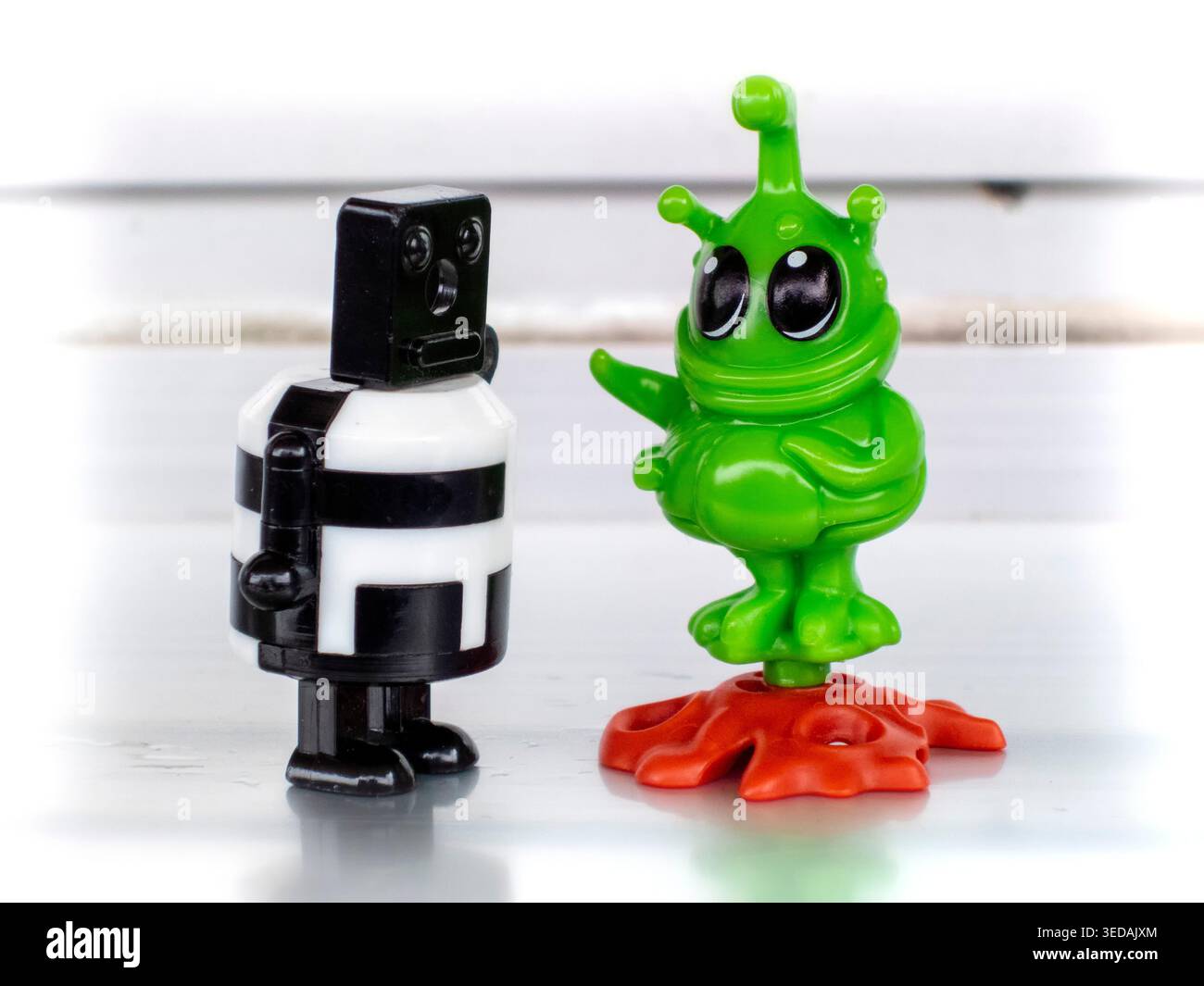Robot communicates with alien surreal tomorrow Stock Photo