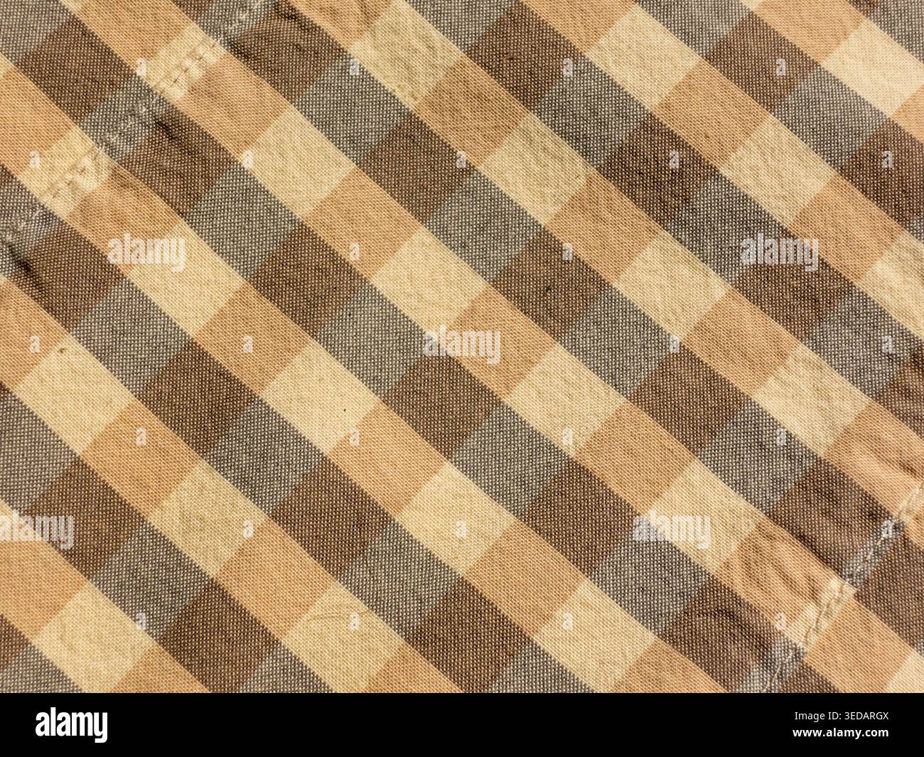 Yellow-gray check textile background macro Stock Photo