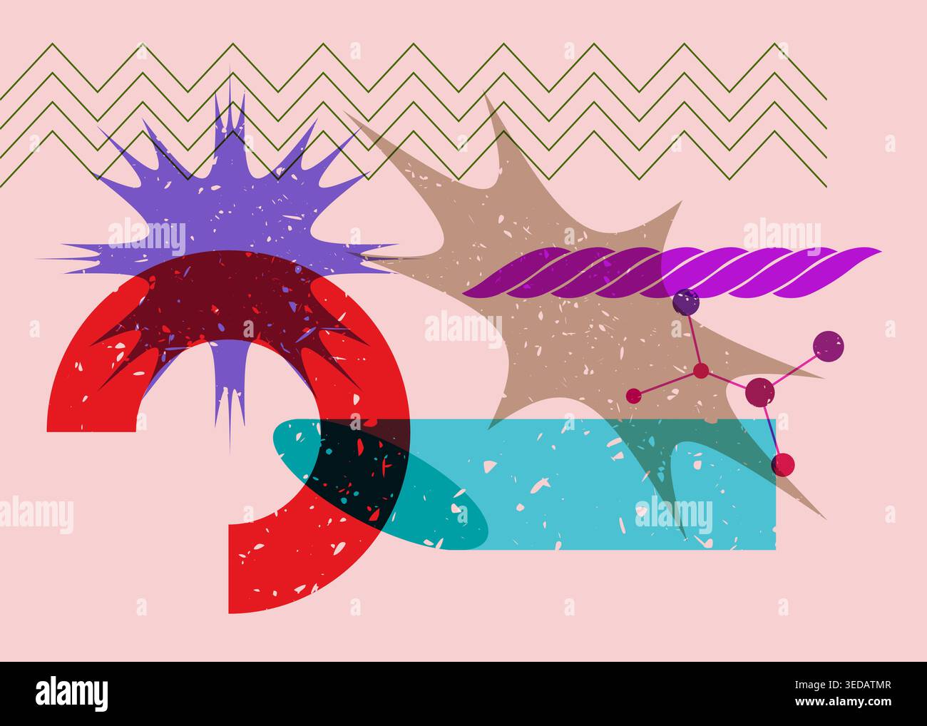 Colorful geometric shapes. Object in trendy riso graph design. Geometry elements abstract risograph print texture style. Stock Vector