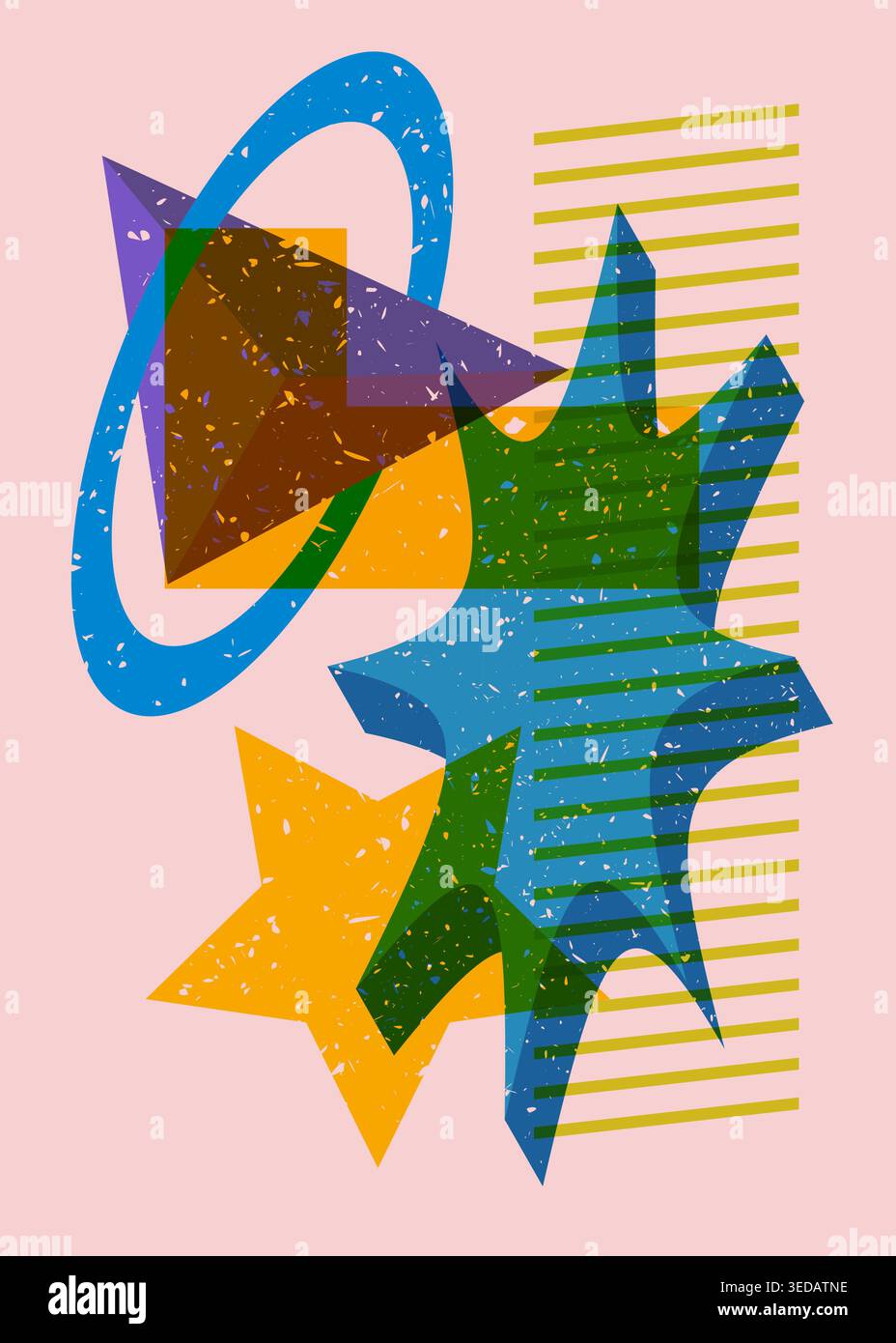 Colorful geometric shapes. Object in trendy riso graph design. Geometry elements abstract risograph print texture style. Stock Vector