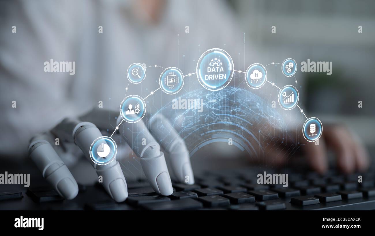 AI drives data-driven decisions with intelligent analytics, smart data visualization, and cloud-based tools that process, interpret, and guide Stock Photo