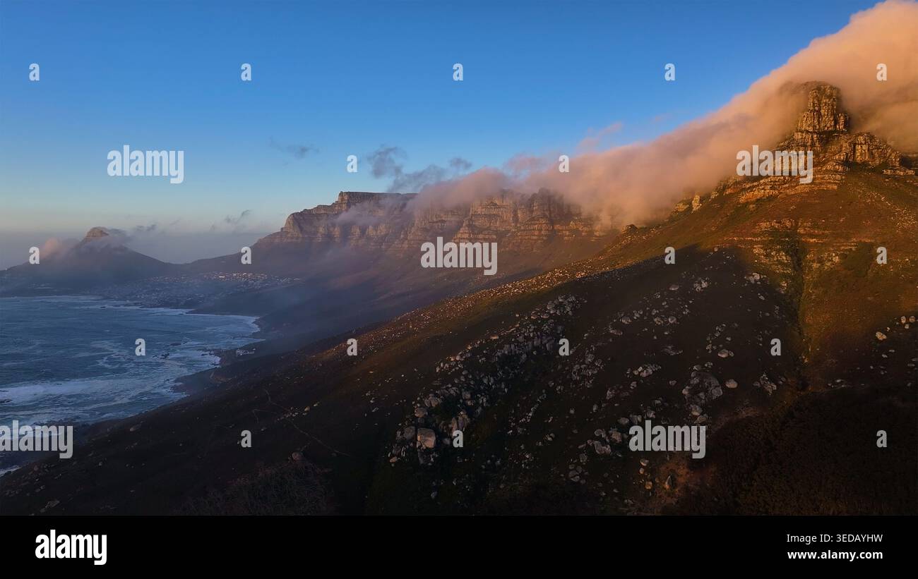 Cape Ranges Mountains Aerial view of Table Mountain and the Twelve Apostles mountain range ...