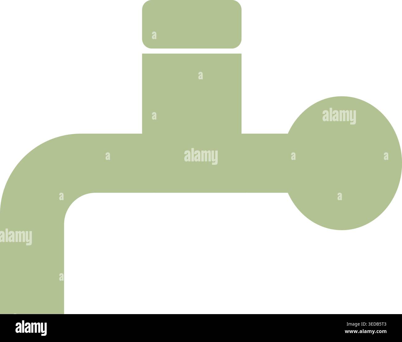 Simple illustration of a pale green water faucet shown in side view with a short spout and round handle. Stock Vector