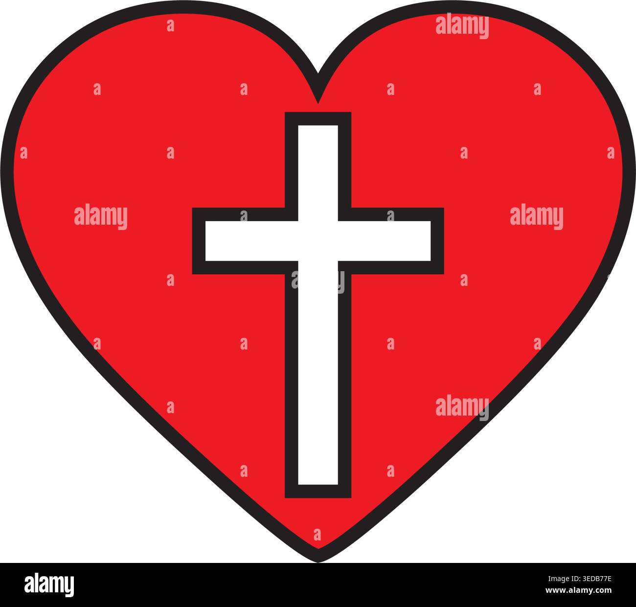 Christian cross inside a red heart, a symbol of love for God and faith ...
