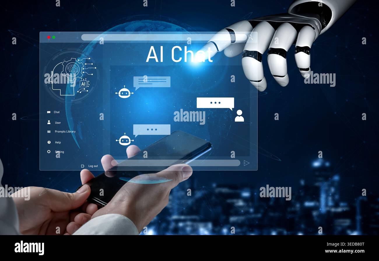 AI enhances chatbot interface by streamlining chatbot, communication, and AI support into one intelligent conversational platform Vouch Stock Photo