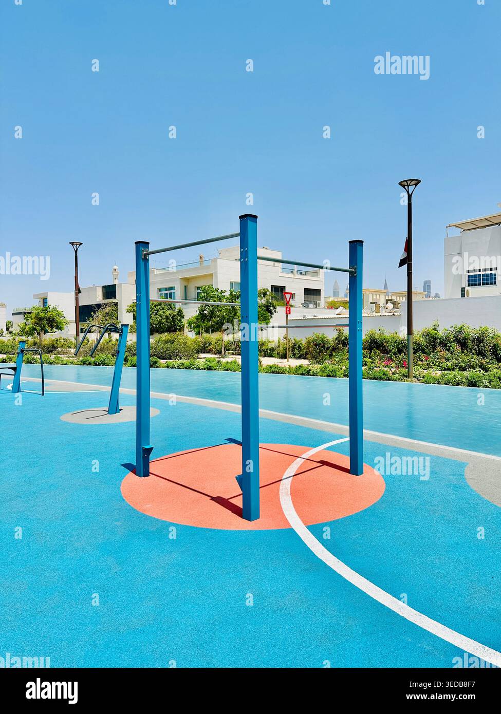 fitness climbing frame J1 Beach Dubai - Smartphone Captured Stock Image