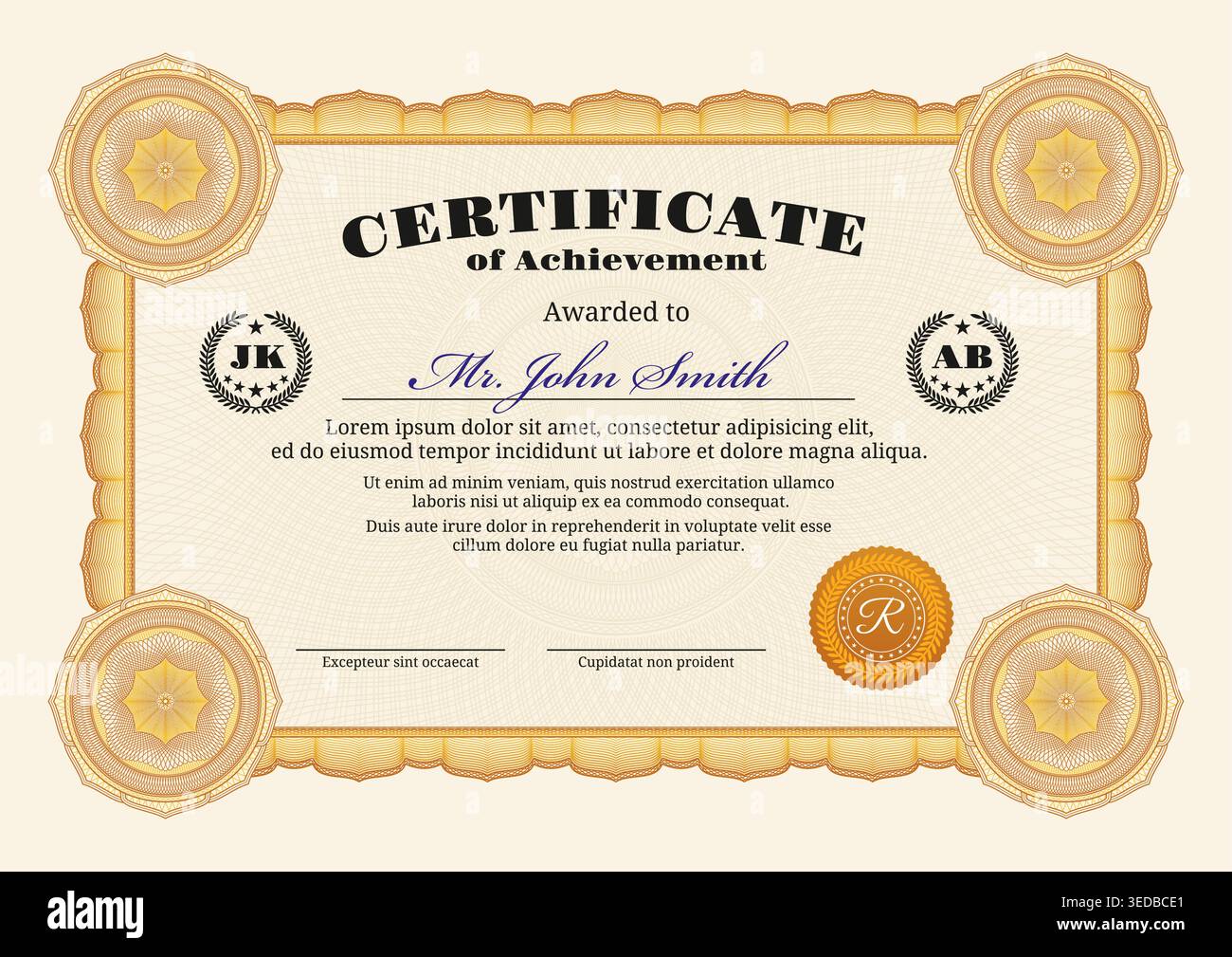 Award certificate diploma with guilloche frame Stock Vector