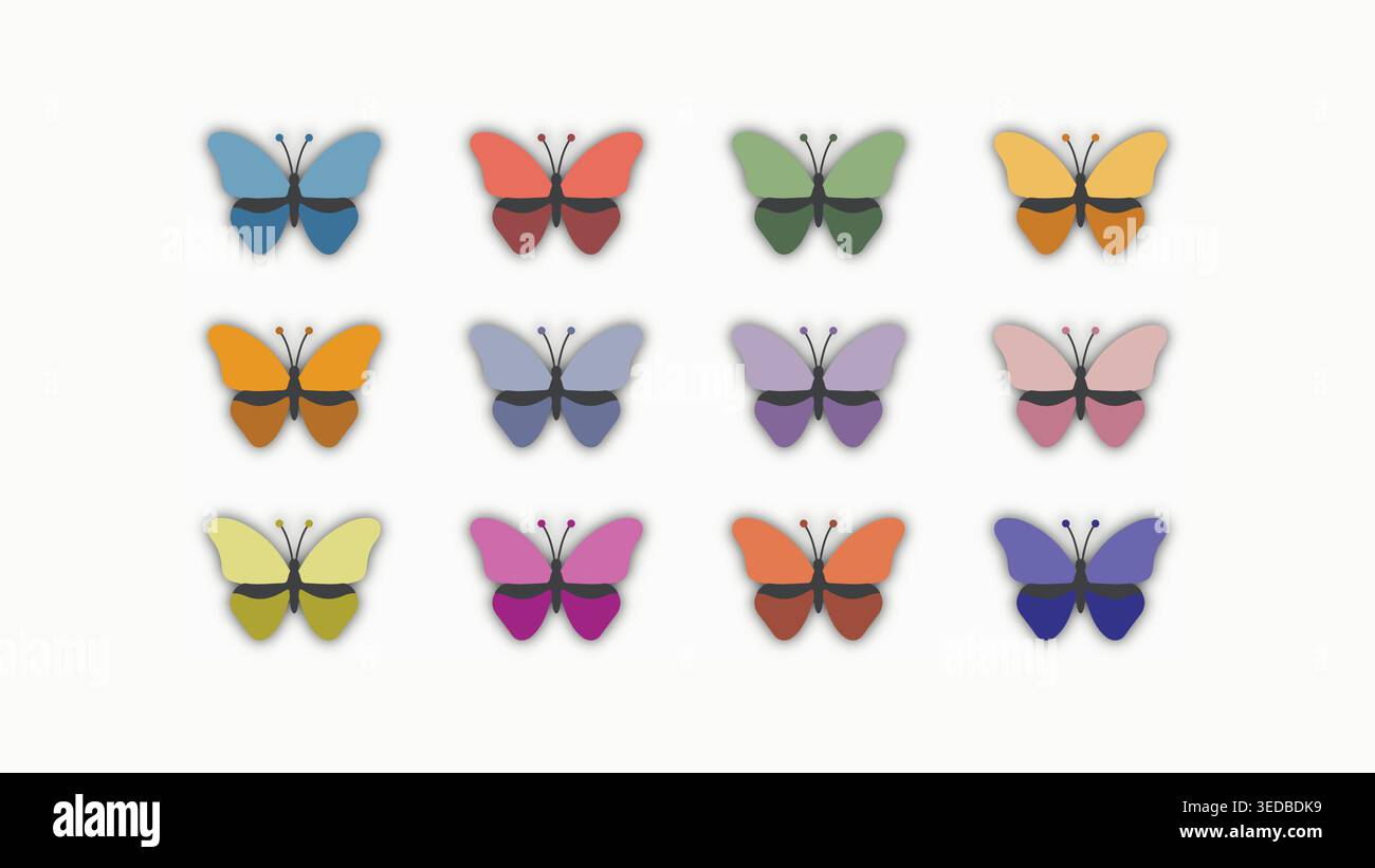 Butterfly Icon Set Colorful Flat Vector Insect Collection Bundle Nature Design Stock Vector