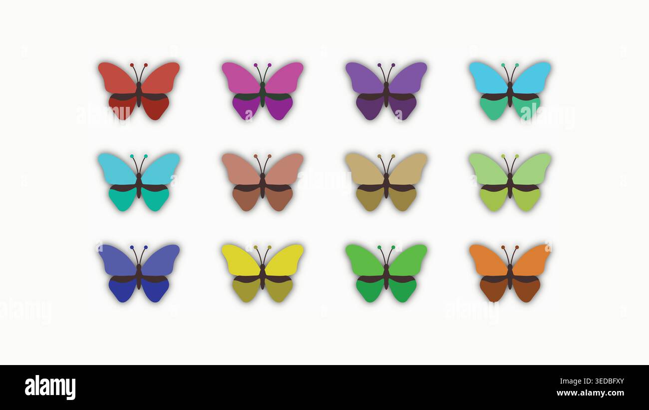 Butterfly Icon Set Colorful Flat Vector Insect Collection Bundle Nature Design Stock Vector