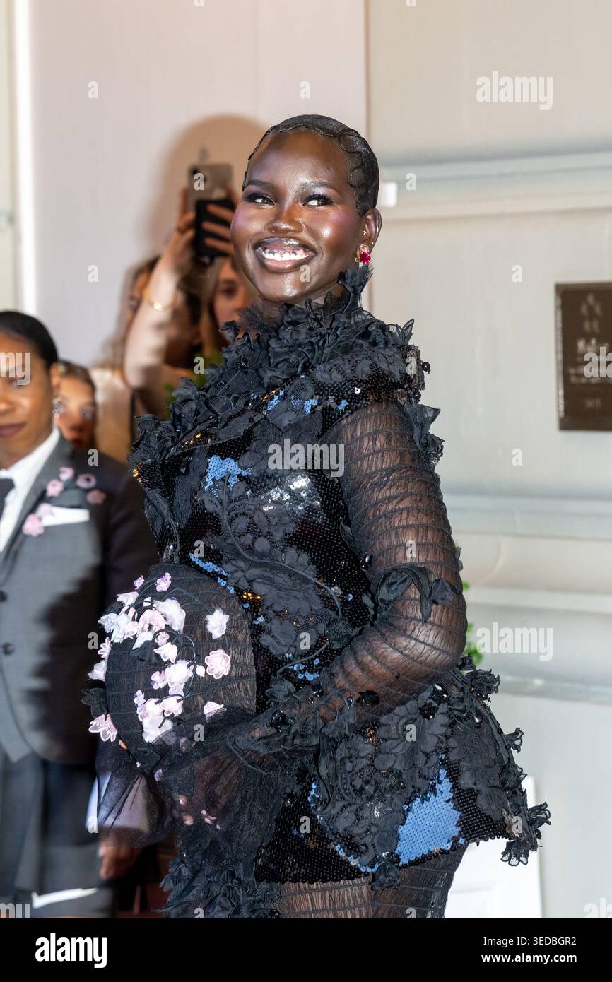 New York, United States. 04th May, 2026. Adut Akech wearing Thom Brown ...