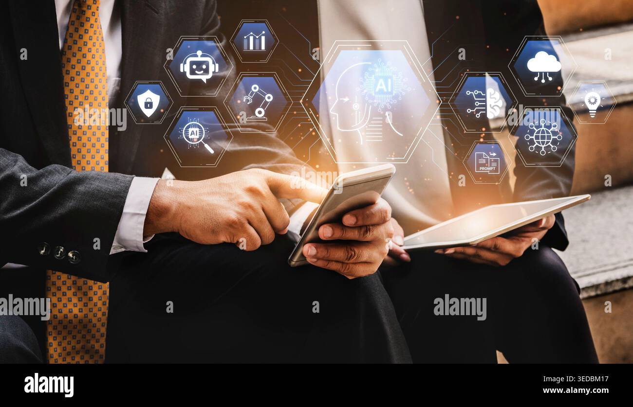 Artificial intelligence use case concept linking analytics, security, cloud services and operations for modern organizations. Corpus Stock Photo