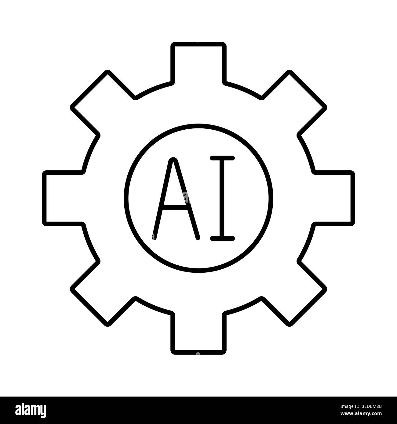 Gear icon with AI text label. Vector line art illustration for ...