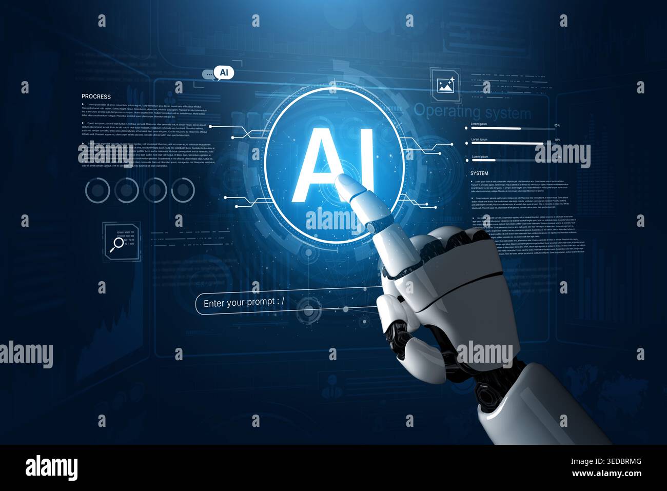 A generative AI assistant displays its core system interface. This view shows how it processes developer prompts, executes code, and monitors its own Stock Photo