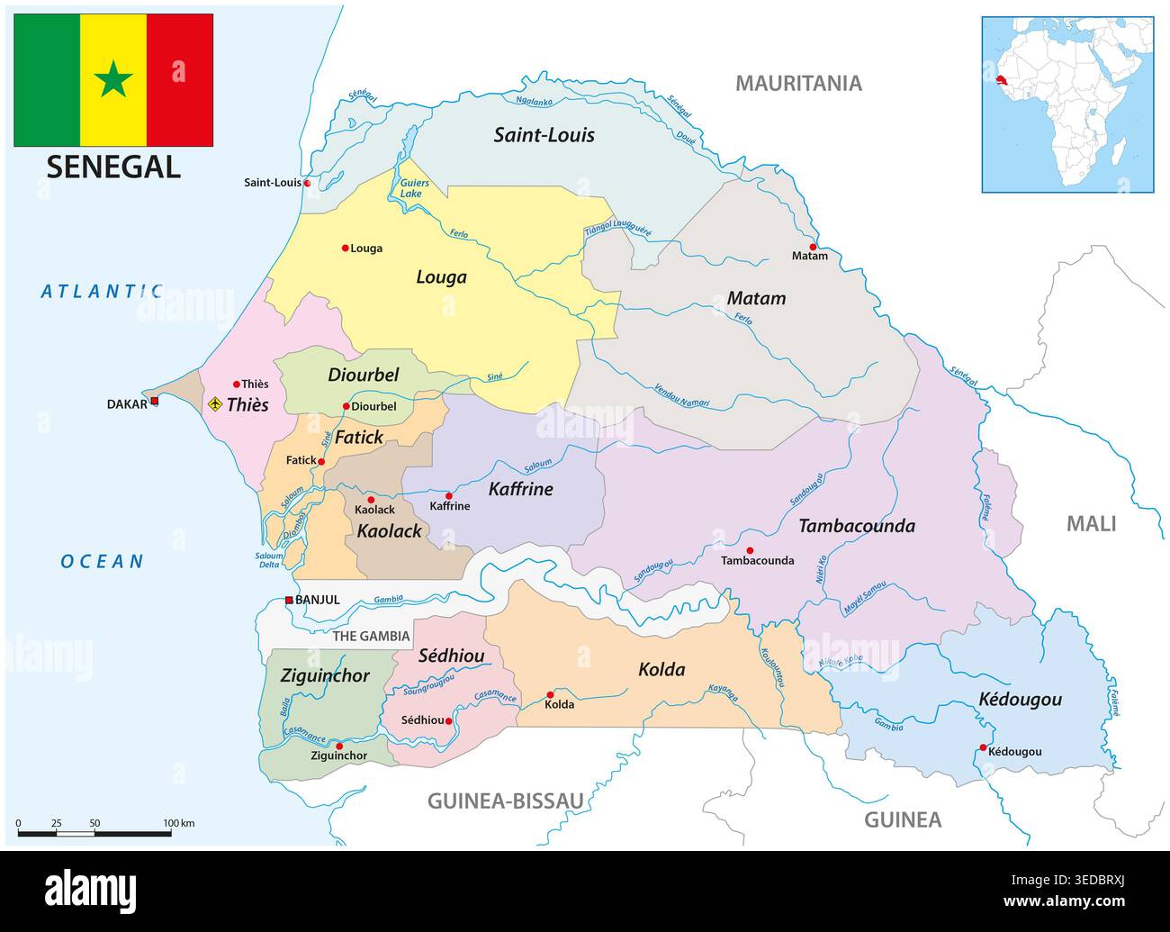 Administrative Map Of The West African State Of Senegal Stock Photo Alamy