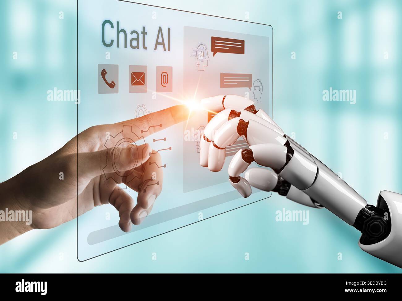 AI enhances chatbot interface by streamlining chatbot, communication, and AI support into one intelligent conversational platform Vouch Stock Photo