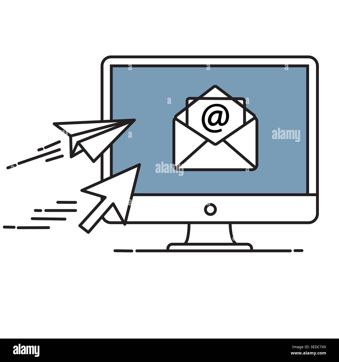 Email Communication Concept with Paper Planes and Computer Screen Stock Vector