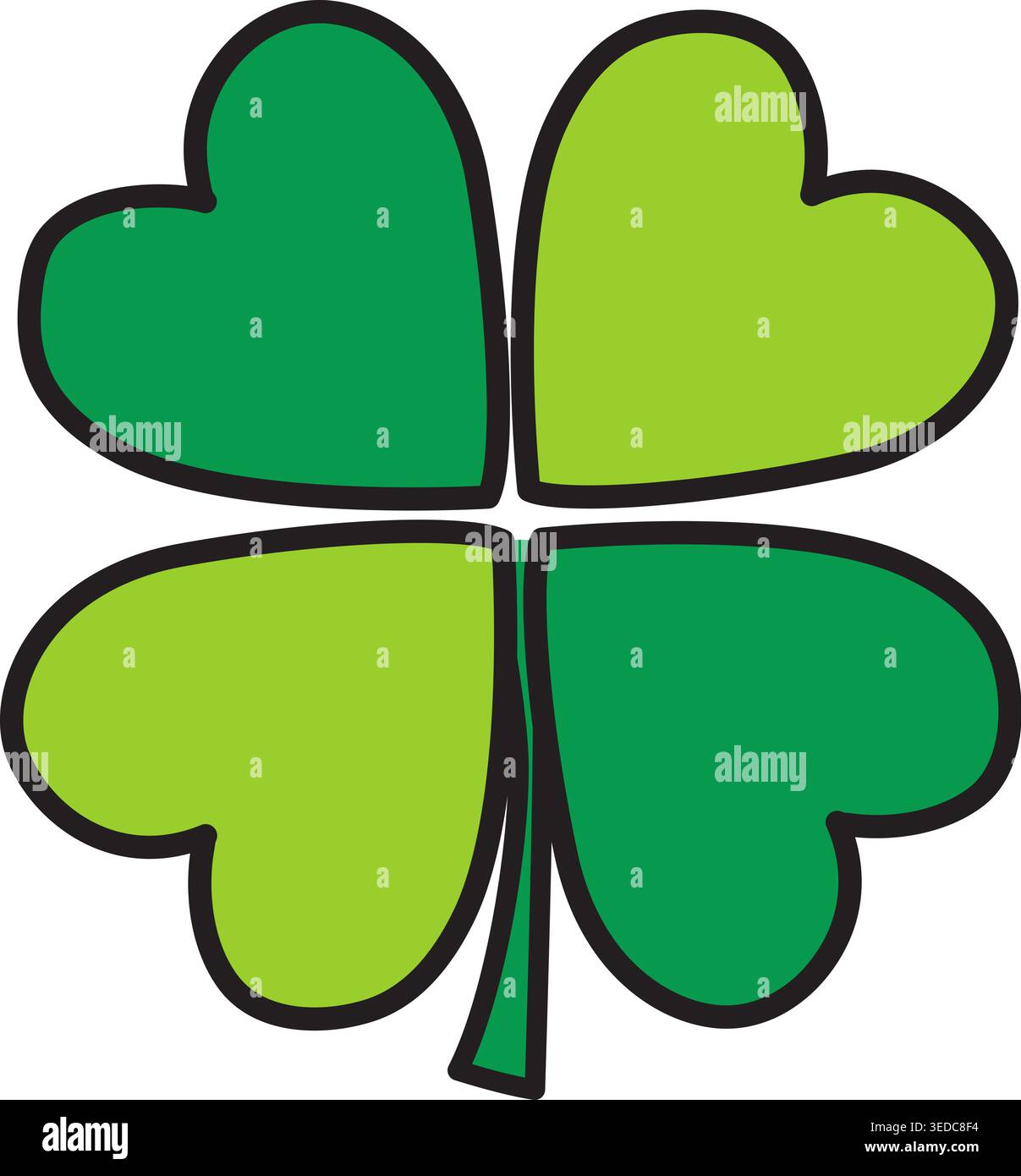 Four-Leaf Clover with Heart-Shaped Leaves Stock Vector