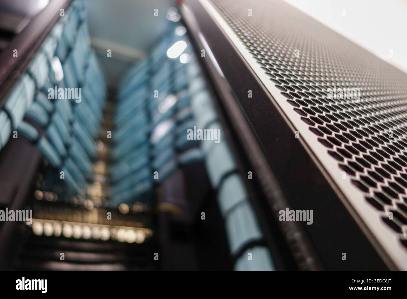 A detailed close-up of a server rack highlighting its intricate shelf ...