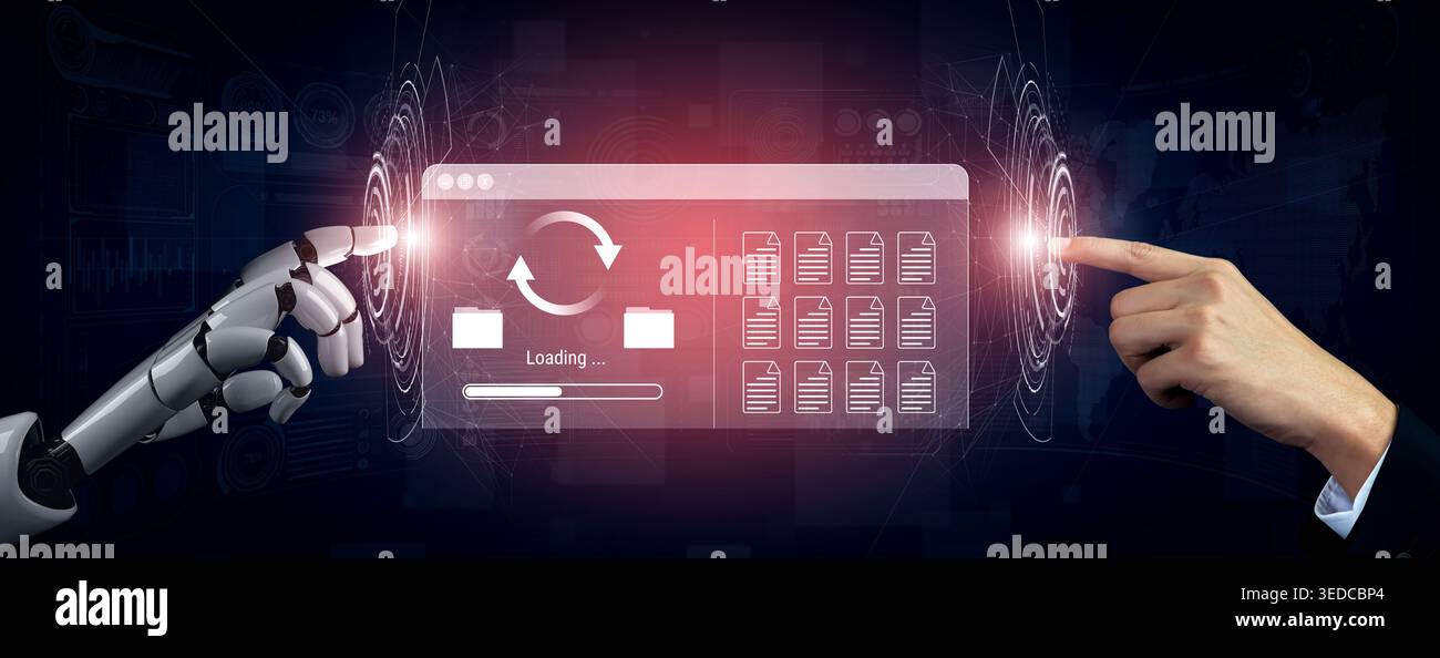 AI automating data synchronization and file management processes, optimizing transfer speed and ensuring seamless backup operations across systems Stock Photo