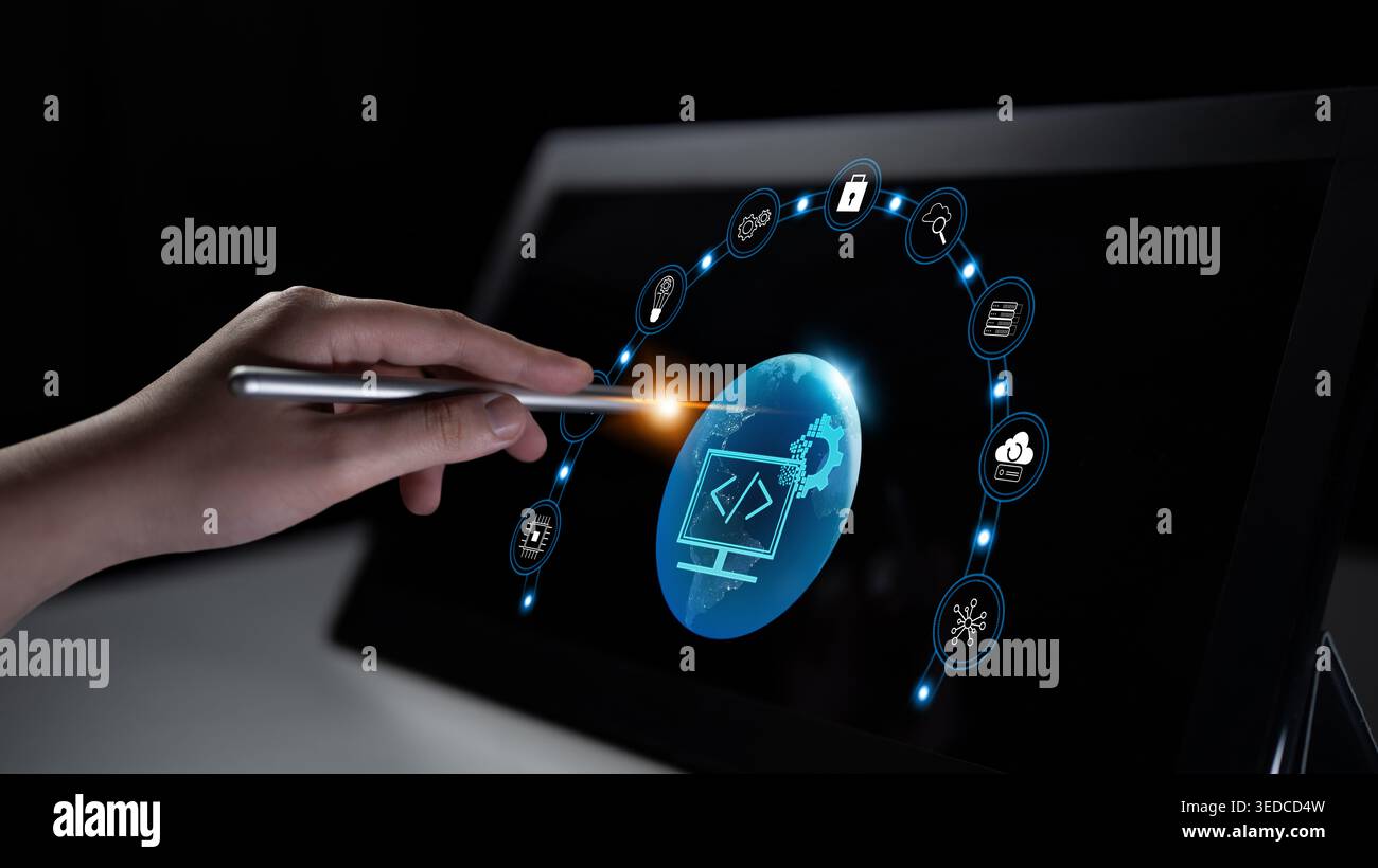 Global software development and coding solutions. Empowering businesses with custom application development and technology innovation. Motif Stock Photo