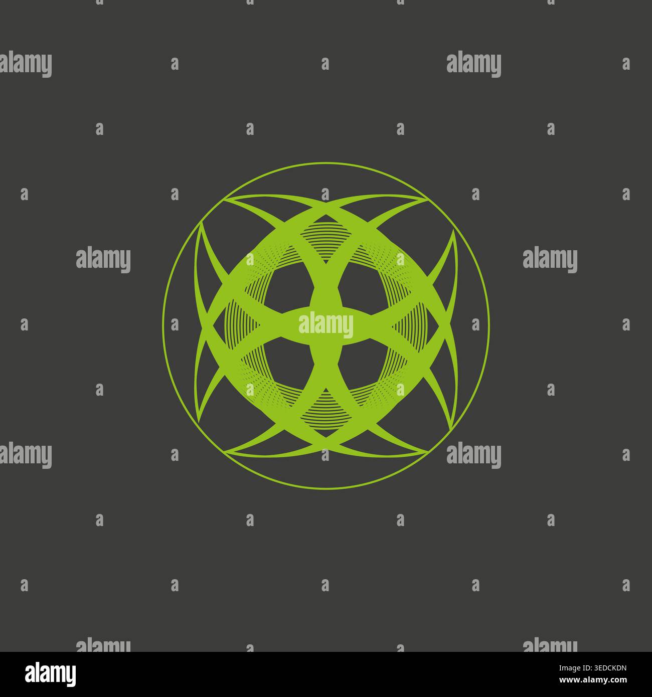 Abstract sphere shape. Global network Vector icon. Techno line art emblem. Dark background composition. Stock Vector