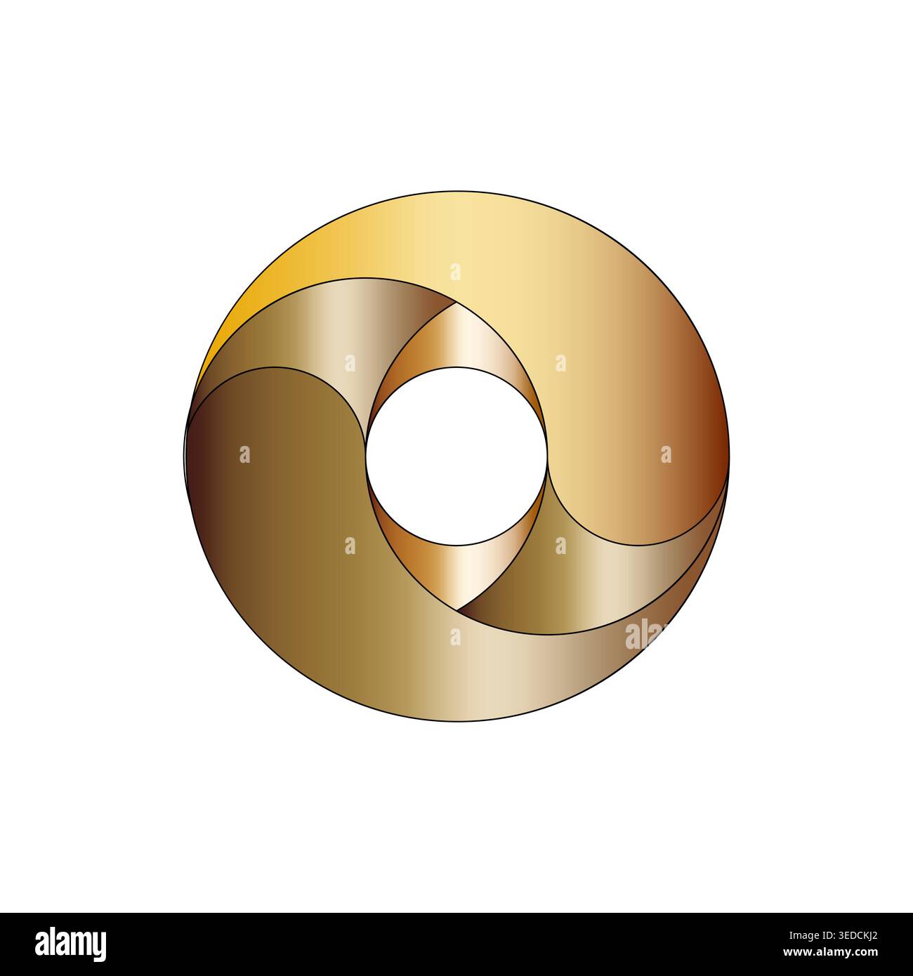 Detailed geometric graphic. Gold plated donut icon. Twisted ring Vector. Elegant clean shape. Stock Vector