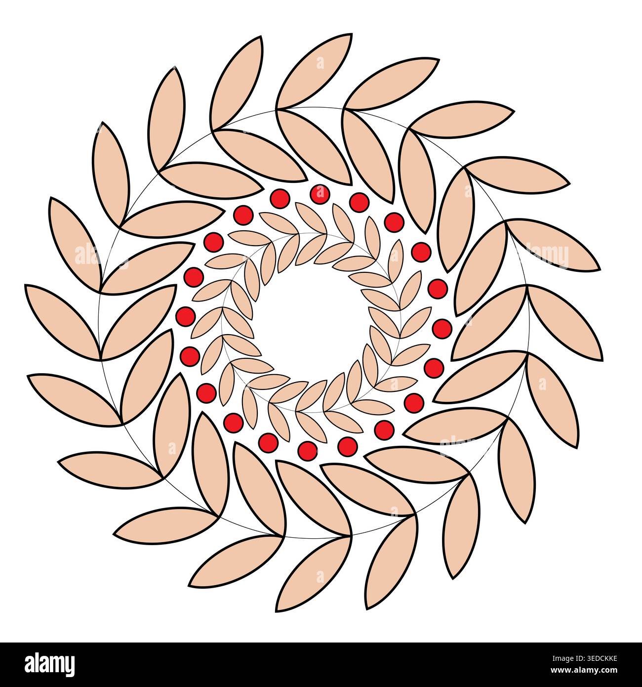 Circular leaf wreath. Floral ornament pattern. Red berry Vector frame. Botanical design element. Stock Vector