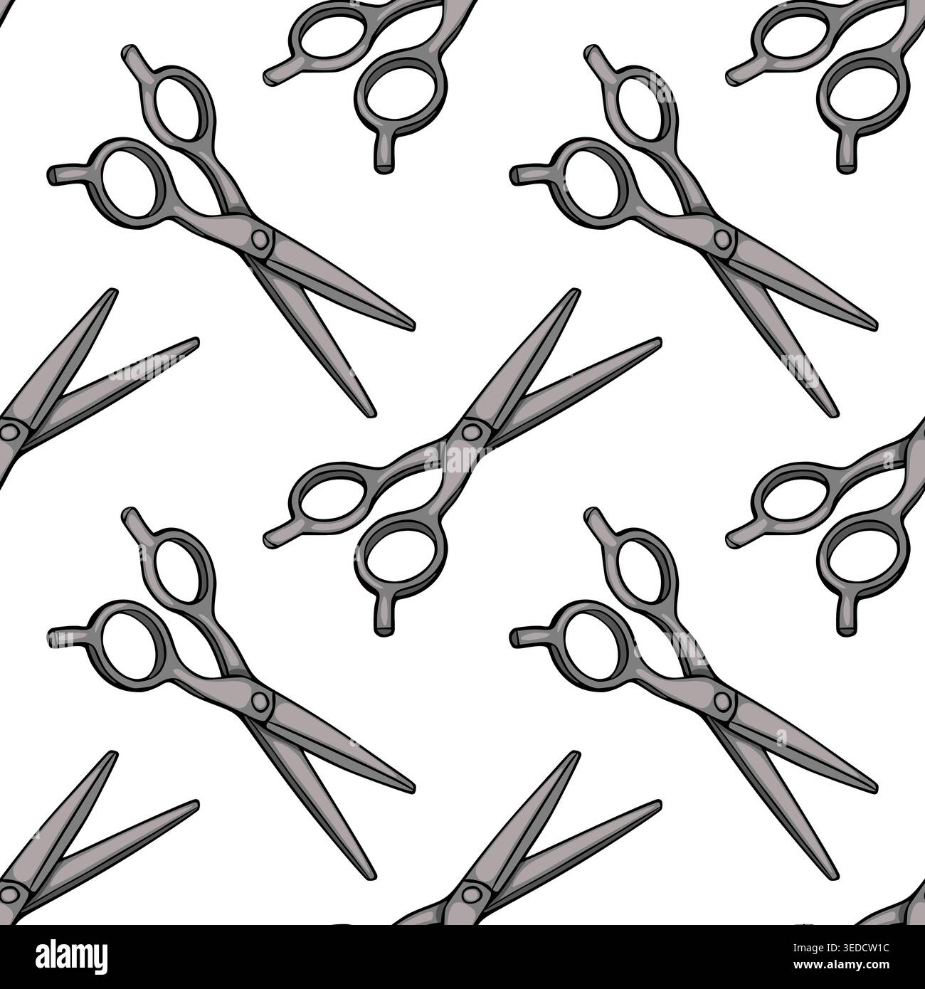 Seamless vector pattern of grey barber scissors, isolated on white background Stock Vector