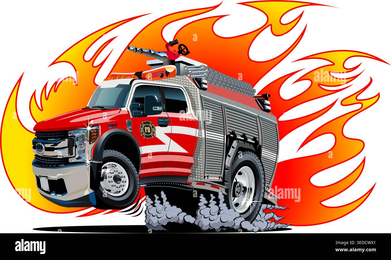Vector cartoon firetruck. Available EPS-10 vector format separated by groups and layers for easy edit Stock Vector