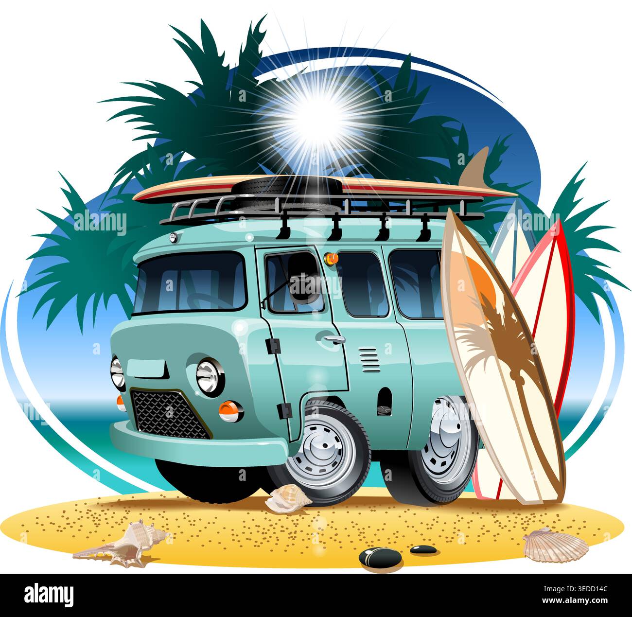 Vector cartoon camper. Available eps-10 vector format separated by groups with transparency effects for one-click repaint Stock Vector