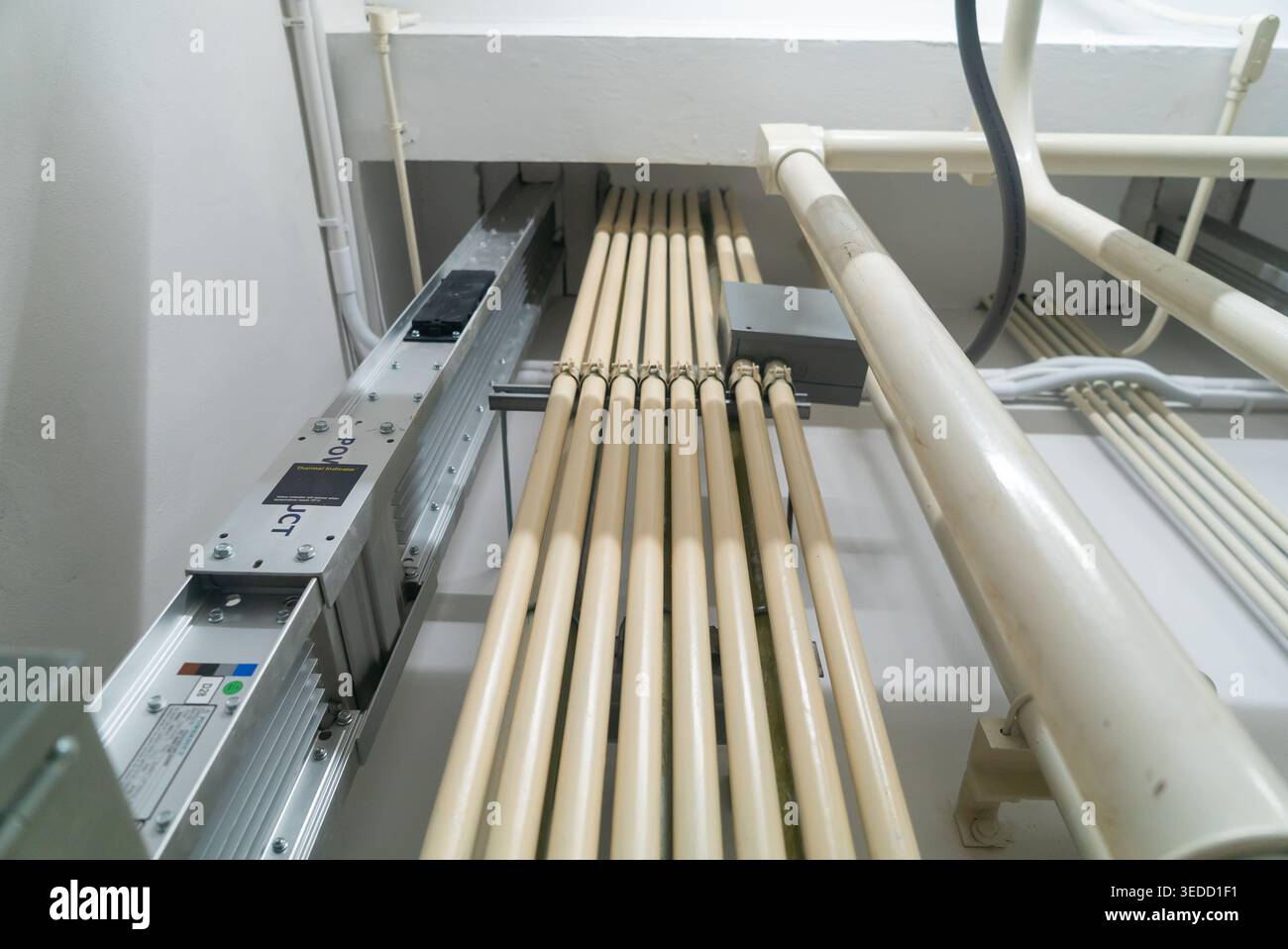 A close-up view of a cable management system showcasing the ...