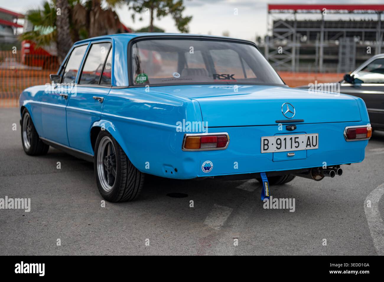W114 Custom Rear view of a classic blue Mercedes-Benz W114 W115 sedan featuring ...
