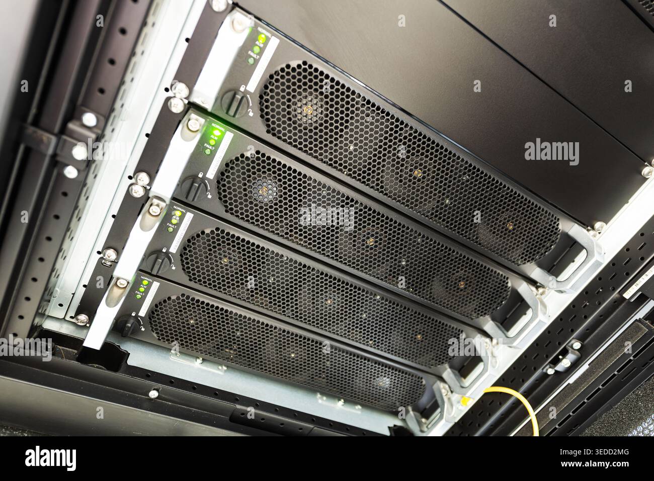 This image captures a modern data center with advanced server racks displaying optimized technology infrastructure for efficient data management and p Stock Photo