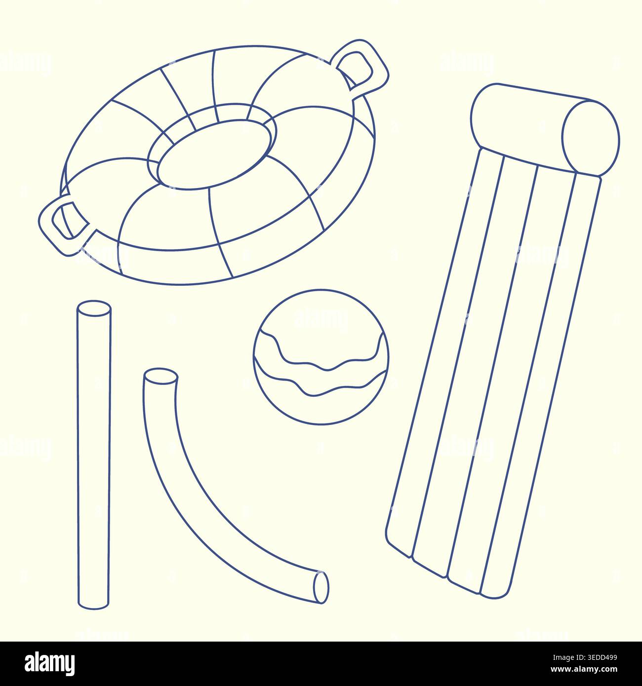 Inflatable pool accessories line art set Stock Vector
