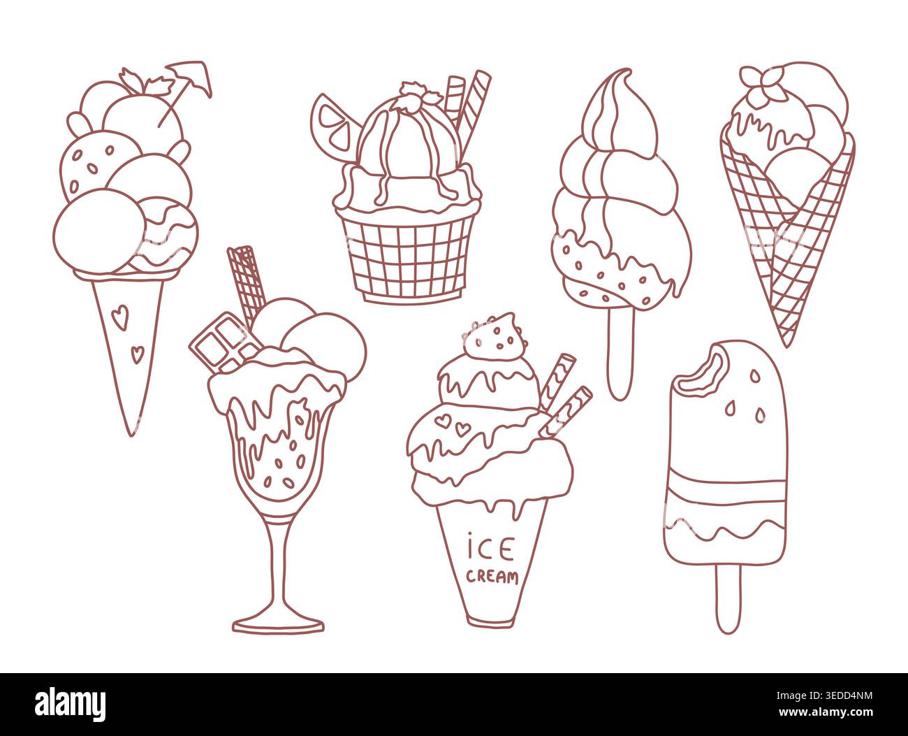 Ice cream line art vector collection Stock Vector