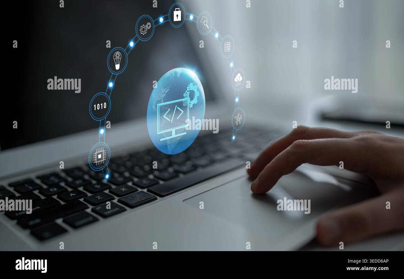 Global software development and coding solutions. Empowering businesses with custom application development and technology innovation. Motif Stock Photo