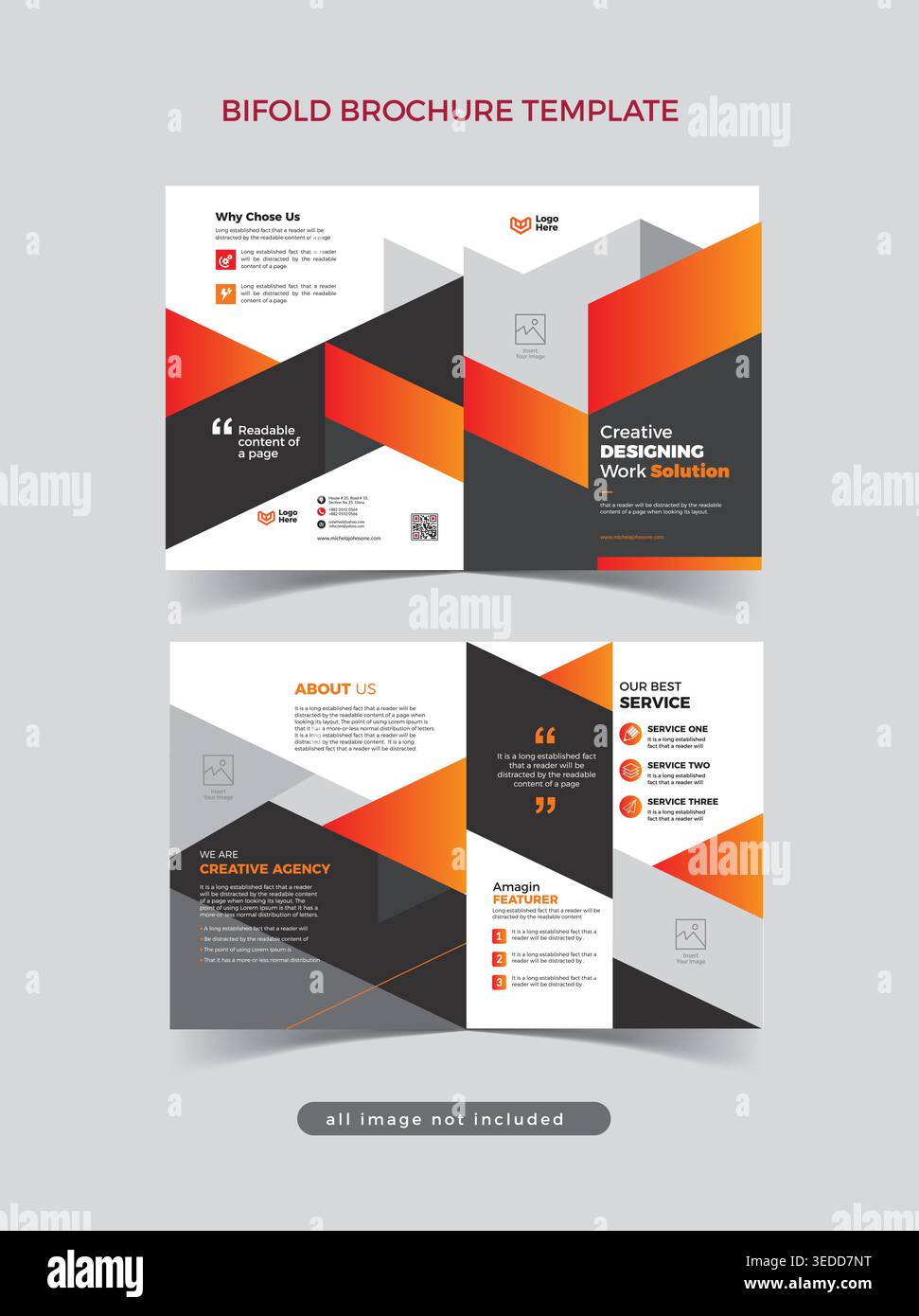 Modern Bi Fold Brochure Template Design with Editable Vector File Stock Vector