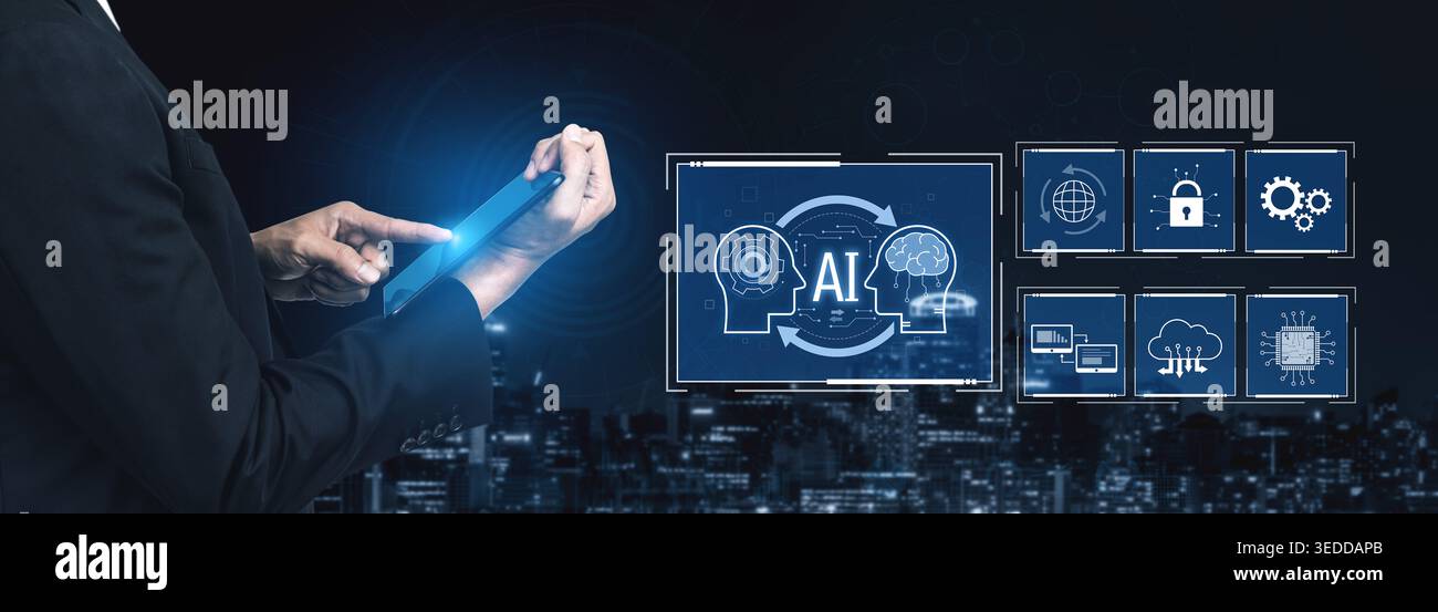 AI system integration improves artificial intelligence platform. AI system integration enhances automation, secures data, supports cloud, and AI Stock Photo