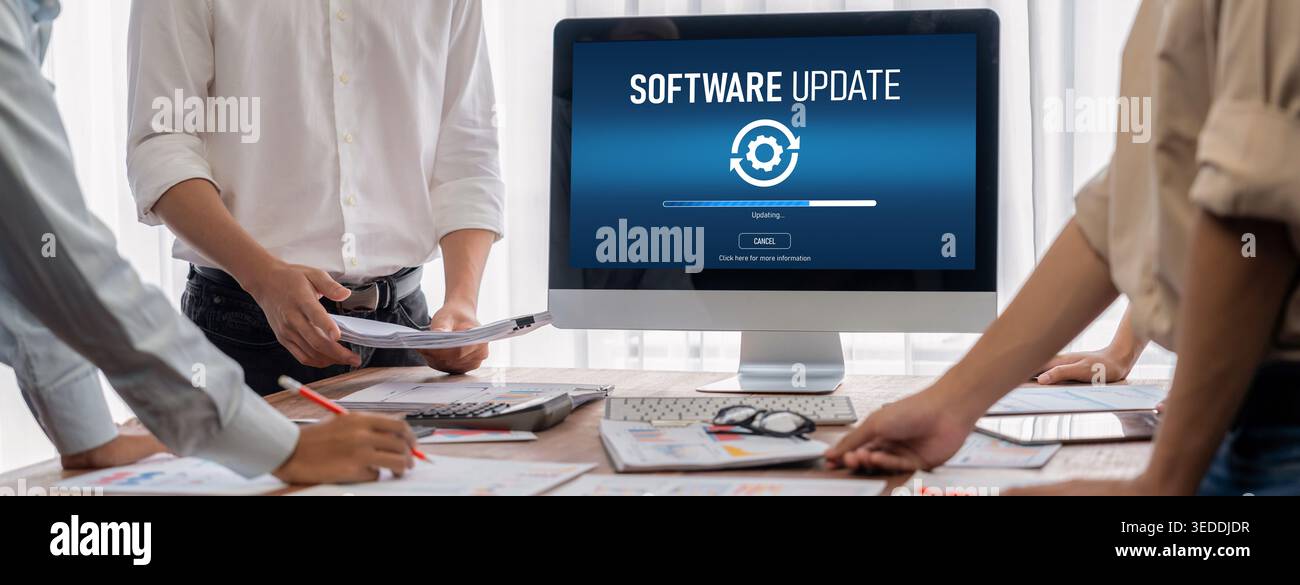 Software update on computer for brisk version of device software upgrade Stock Photo