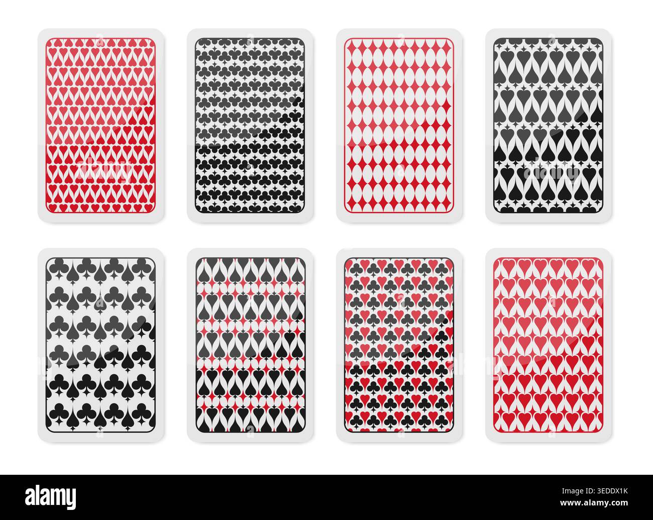 Set of playing cards back side design with suits patterns. Vector illustration Stock Vector
