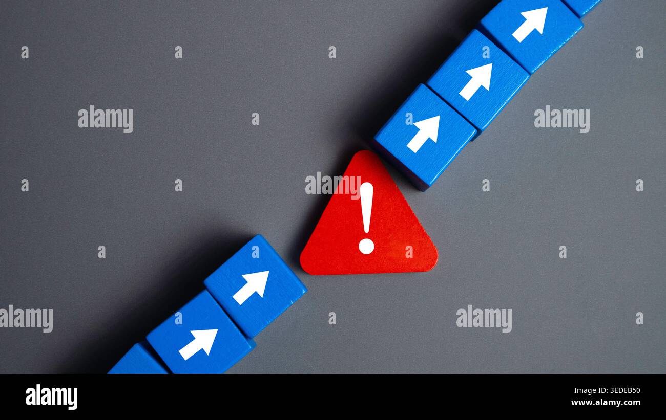 Red Triangle Error Red Warning Triangle with Exclamation Mark Breaking a Chain of Blue ...
