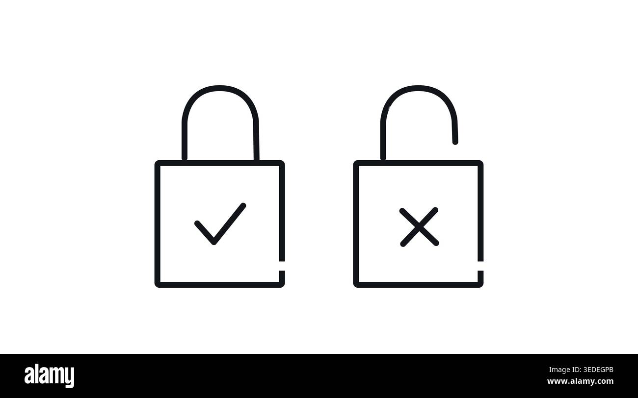 Security status icon set: locked padlock with check mark and open ...