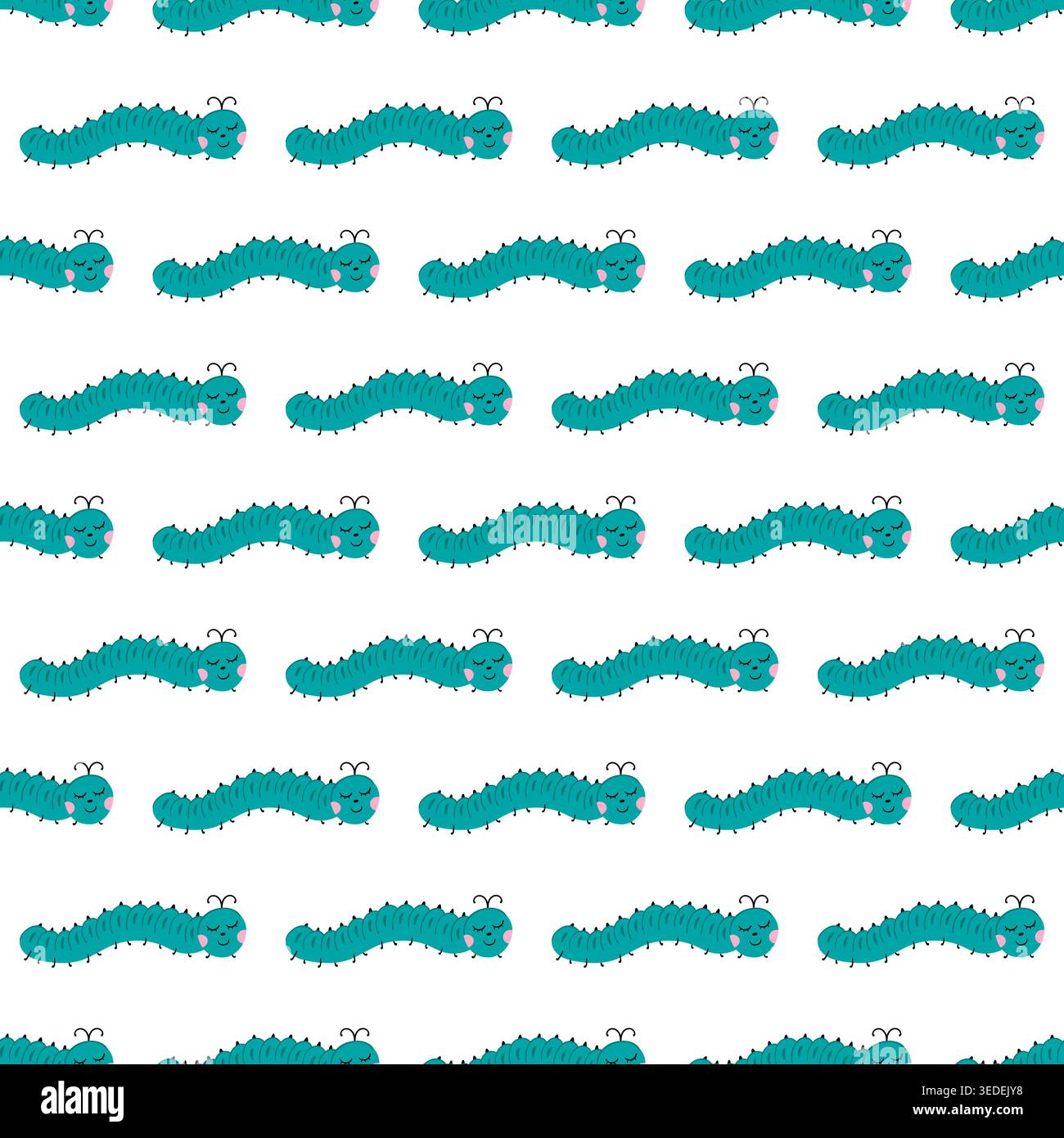 Seamless pattern with cute cartoon caterpillars on a white background. Sweet print Stock Vector