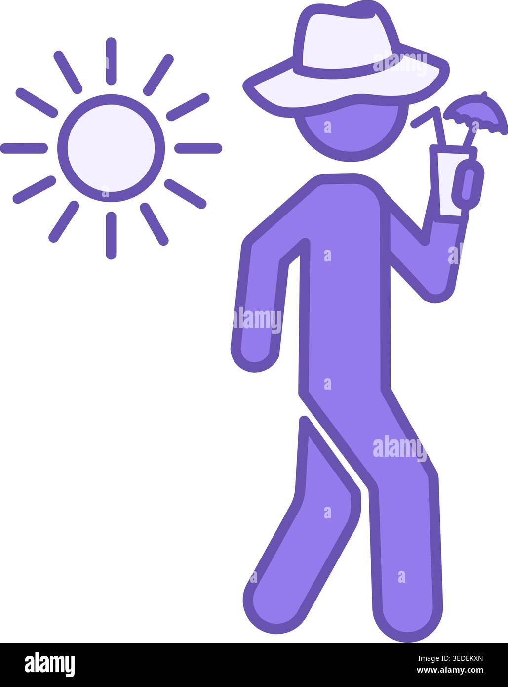 Summer Time Colored Icon. Vector Icon. Man in Beach Hat Drinks Refreshing Cocktail. Vacation and Travel Concept Stock Vector
