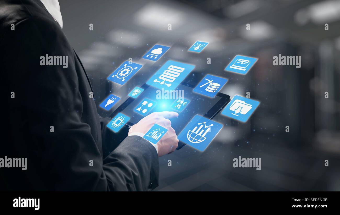 Concept of big data processing and analysis using big data architecture enables insights, big data visualization, and big data integration. Gist Stock Photo