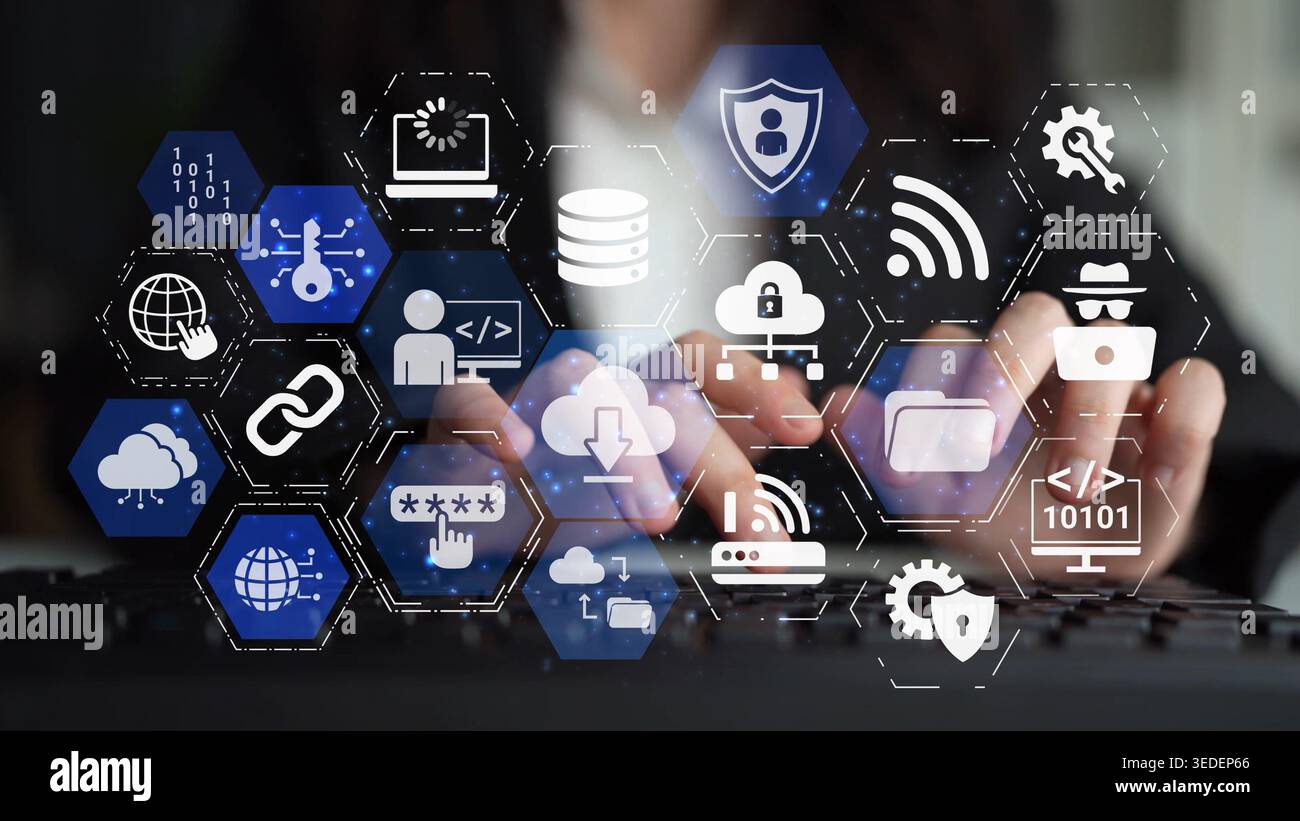 Cloud computing, cloud strategy, and cloud technology transforming digital infrastructure with scalable services, secure data storage, and cloud-based Stock Photo