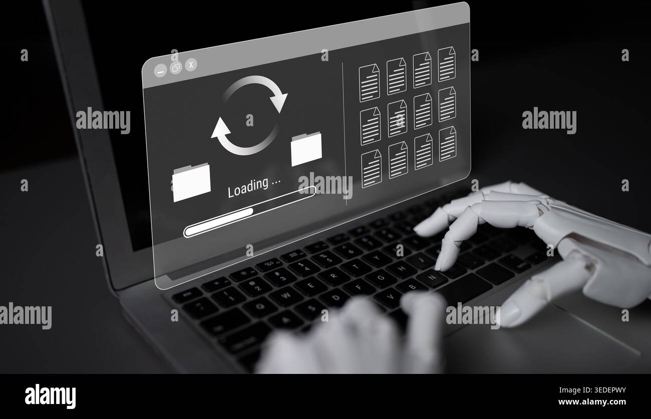 AI automating data synchronization and file management processes, optimizing transfer speed and ensuring seamless backup operations across systems Stock Photo
