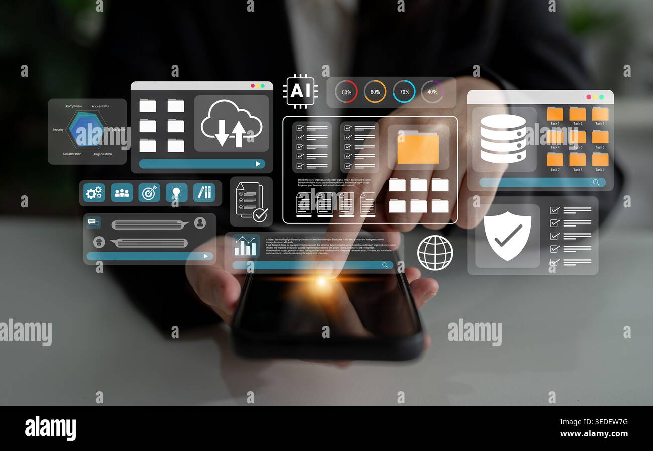 Digital file management system improves collaboration, enhances workflow, and supports secure cloud storage Parse Stock Photo